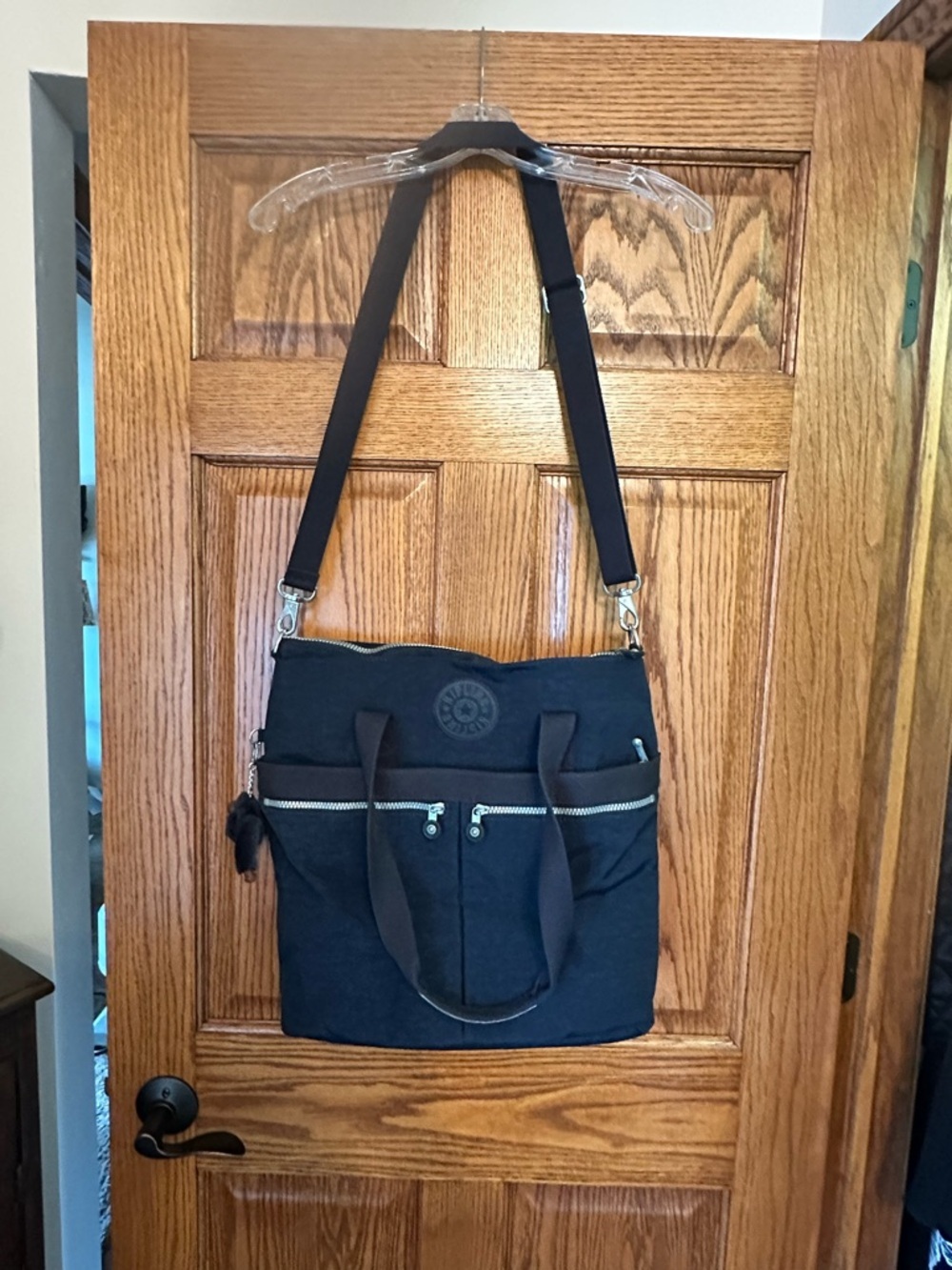 Kipling Navy Canvas Shoulder Tote with Adjustable Strap